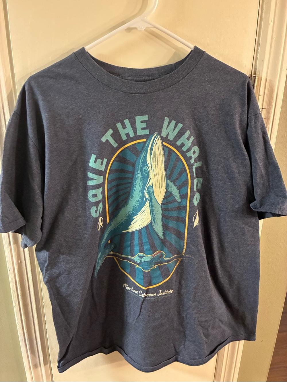 Men's XL Short Sleeve T-Shirt Save The Whales Star Trek Blue